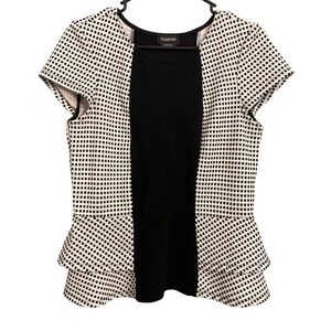 Bebe Black White Gingham Ruffle Peplum Top Shirt Womens L G